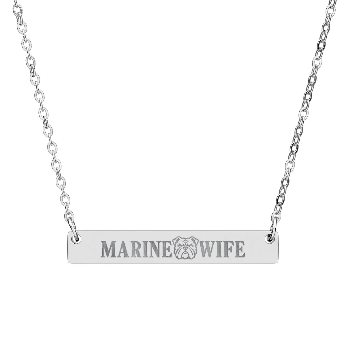 Marine Wife Engraved Bar Necklace — Horizontal Personalized Military Gift