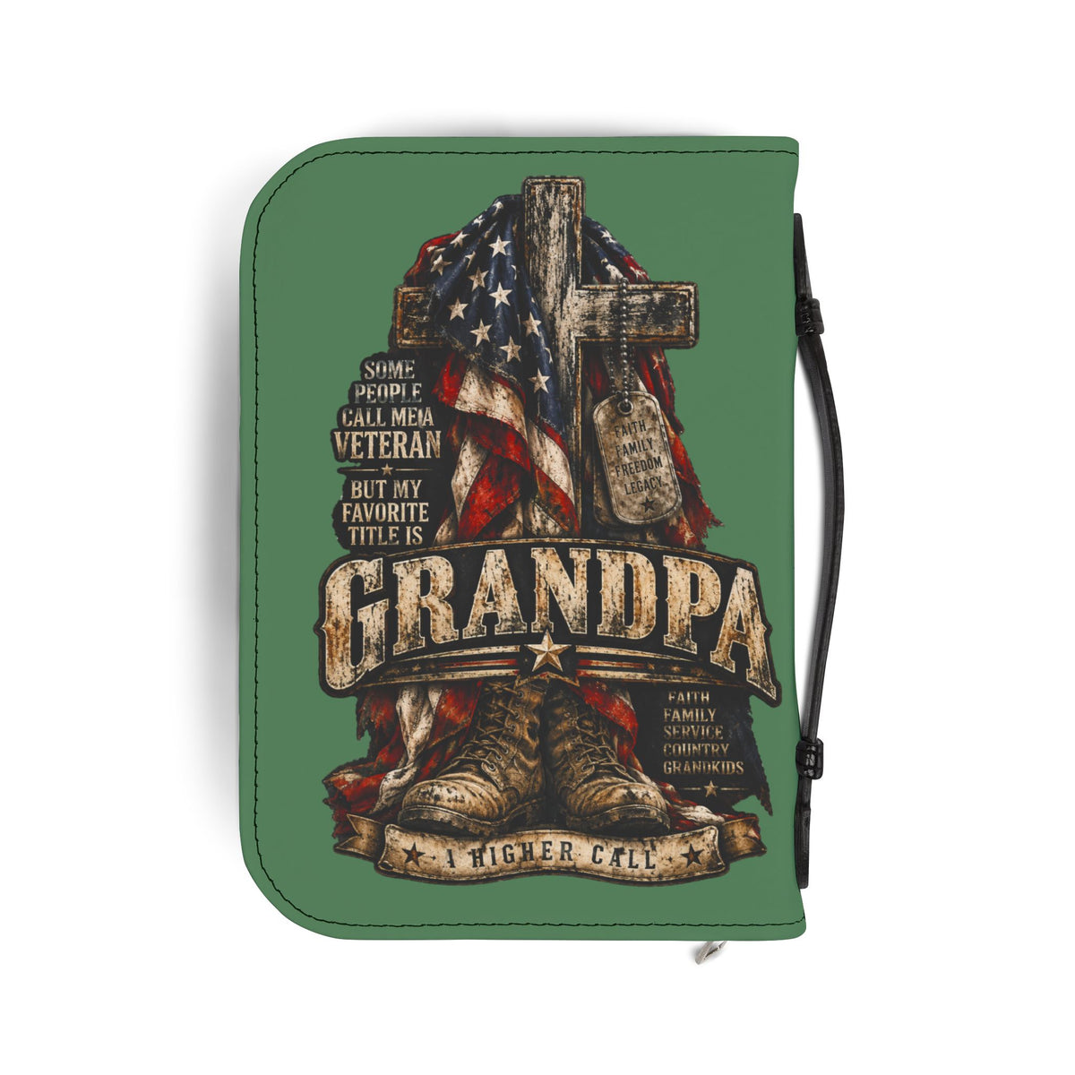 Bible Cover - "Working for Christ" / Grandpa Veteran Cross Zippered Bible Case