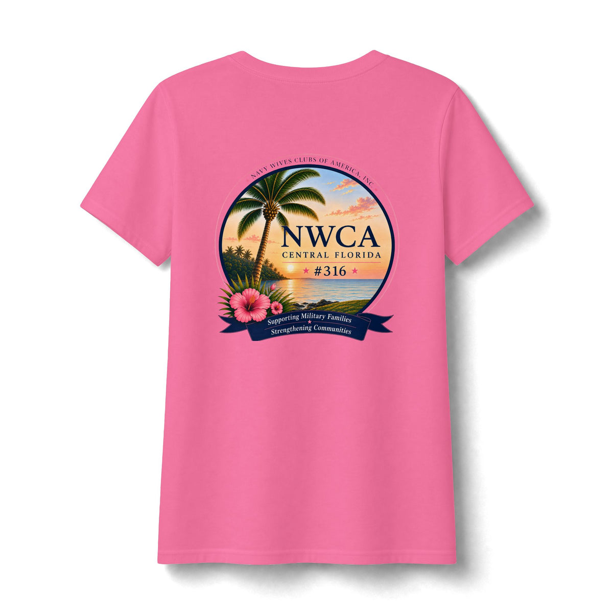 Florida NWCA Central Florida V-Neck Tee — Palm Tree Sunset Design