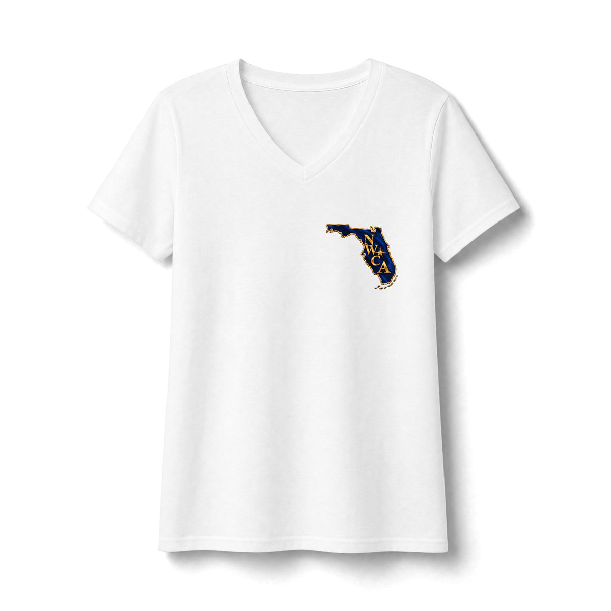 NWCA Central Florida V-Neck Tee — Tropical Palm Sunset Design
