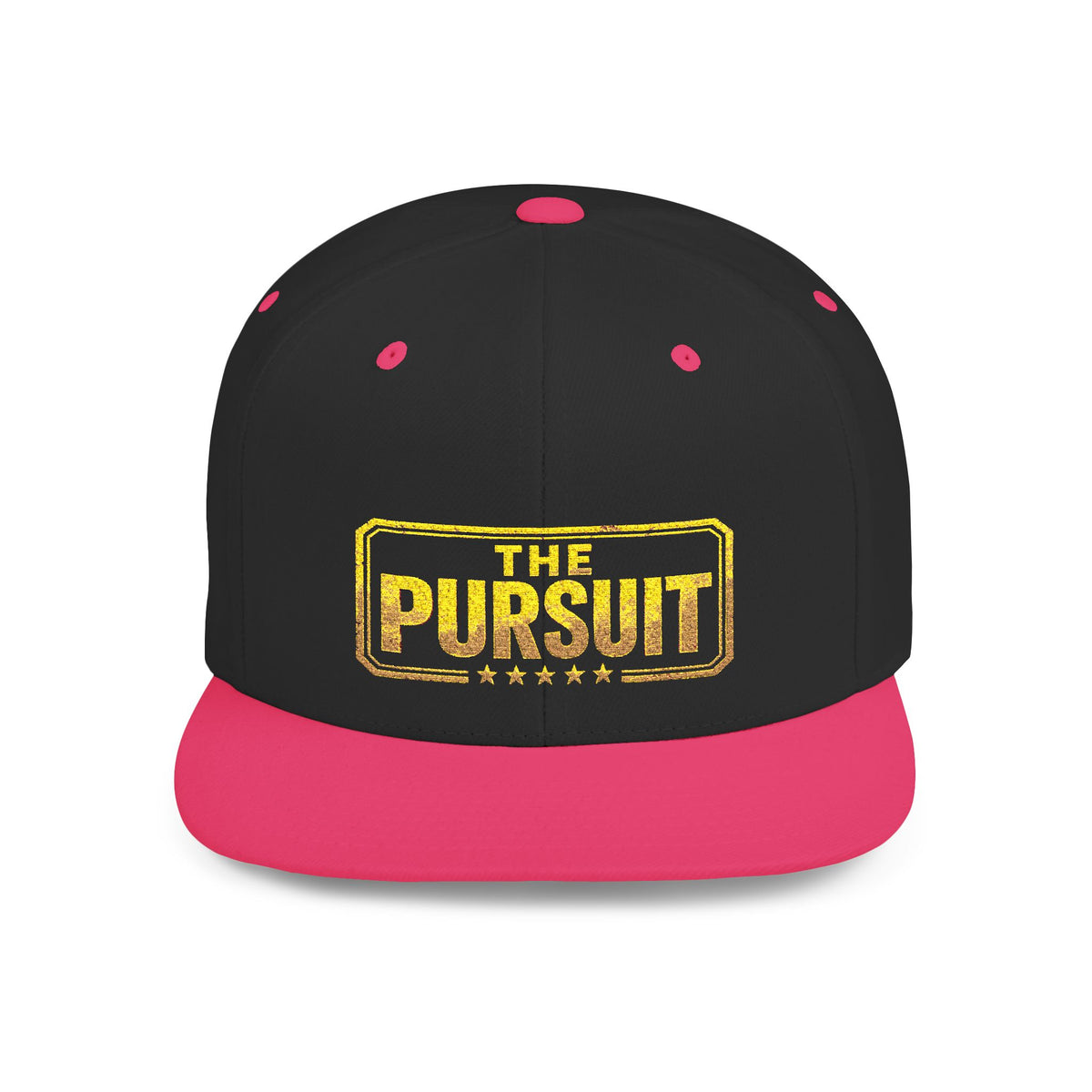 Snapback Hat — "The Pursuit" Gold Logo Flat Bill Cap