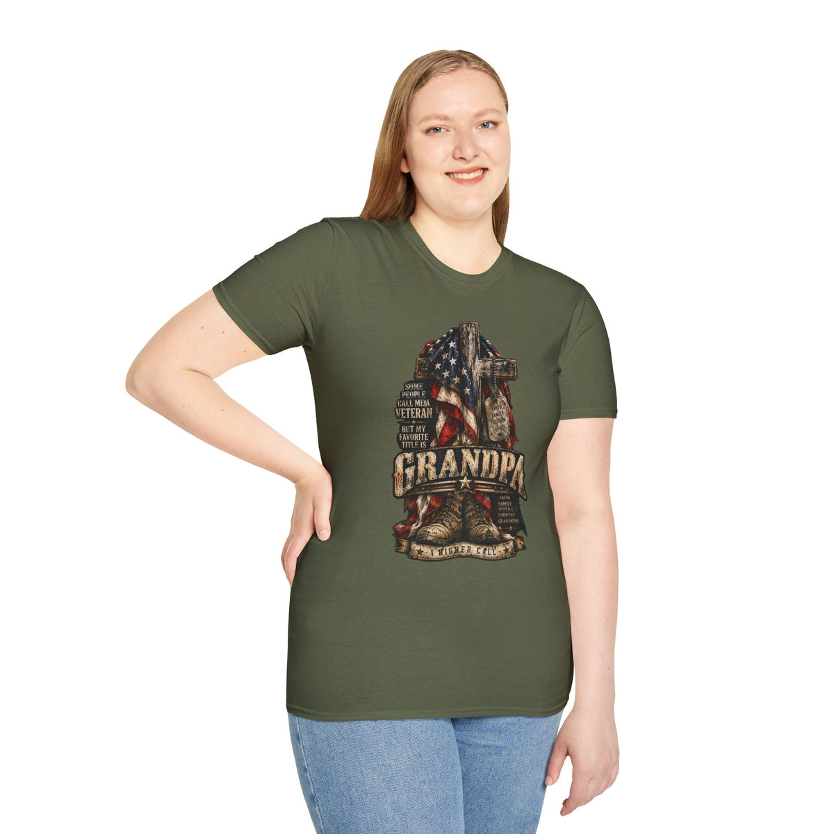 Grandpa Veteran T-Shirt – American Flag Cross Memorial Gift