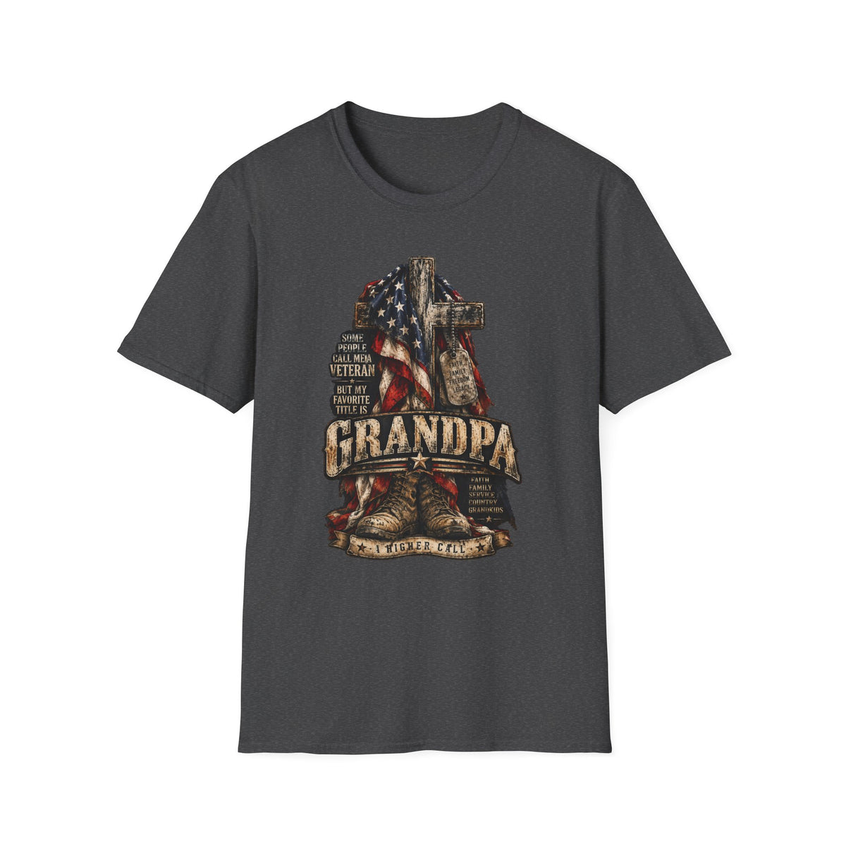 Grandpa Veteran T-Shirt – American Flag Cross Memorial Gift