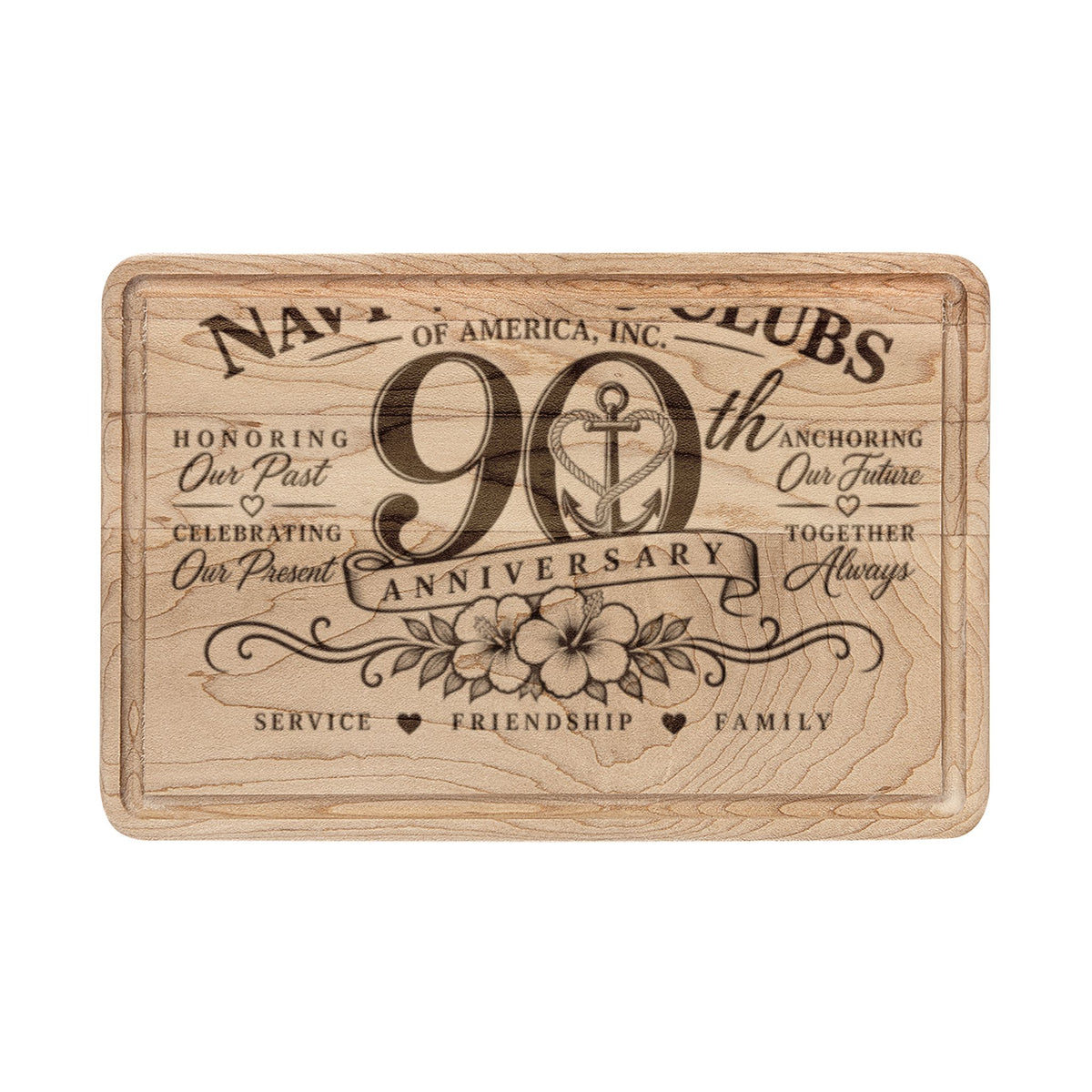 Navy Wives Club 90th Anniversary Engraved Wooden Cutting Board