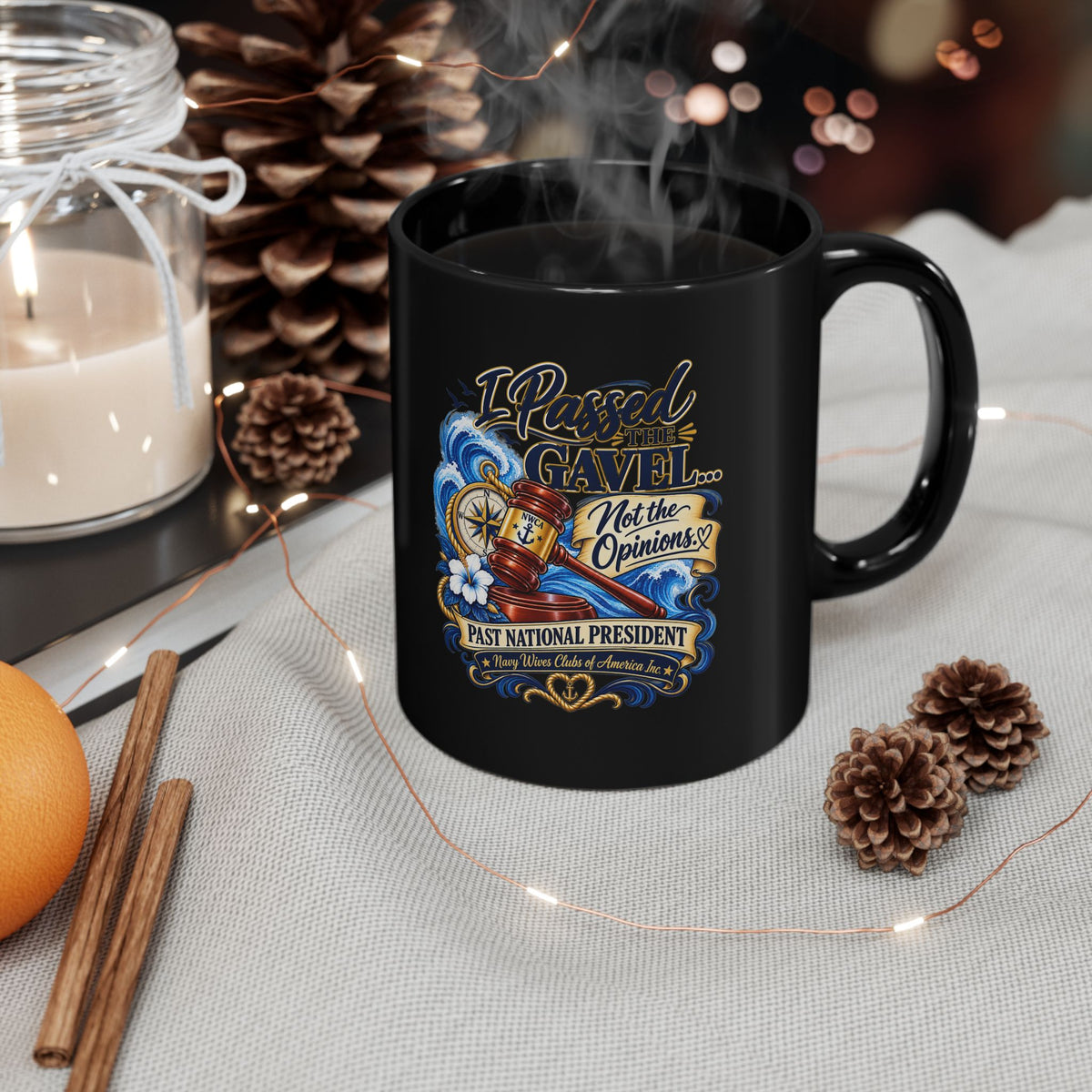 Judge Gavel Mug — "I Passed the Gavel, Not the Opinions" Black Coffee Cup