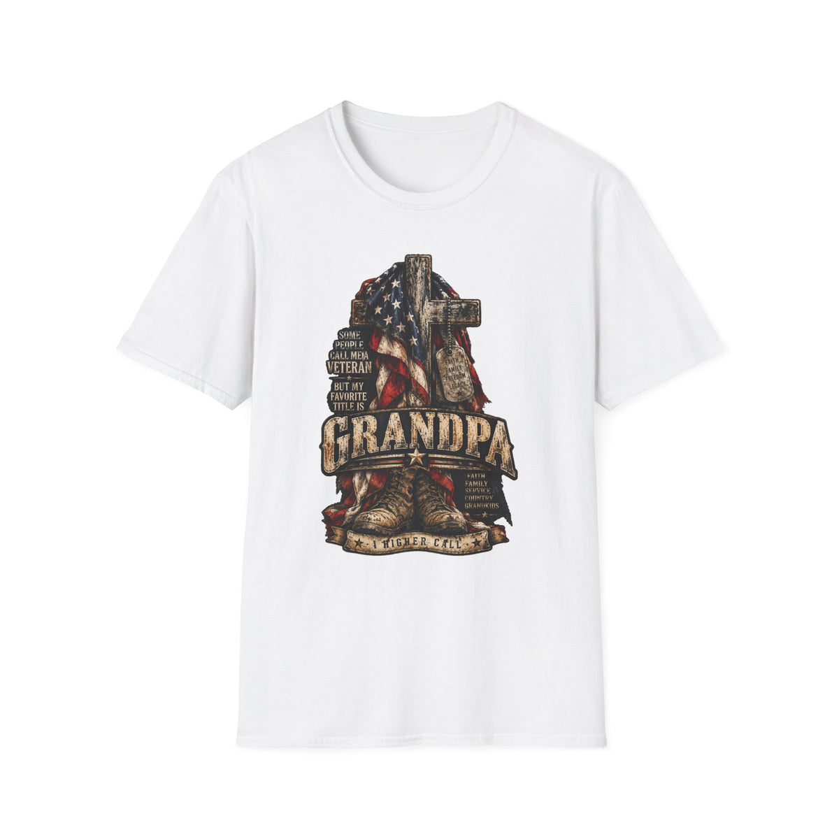 Grandpa Veteran T-Shirt – American Flag Cross Memorial Gift