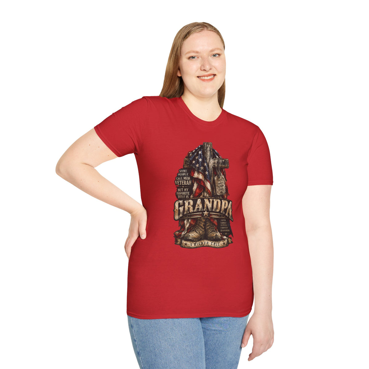 Grandpa Veteran T-Shirt – American Flag Cross Memorial Gift
