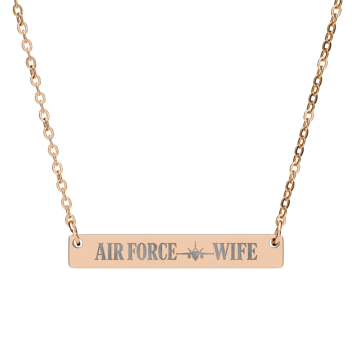 Air Force Wife Engraved Bar Necklace — Military Spouse Horizontal Pendant