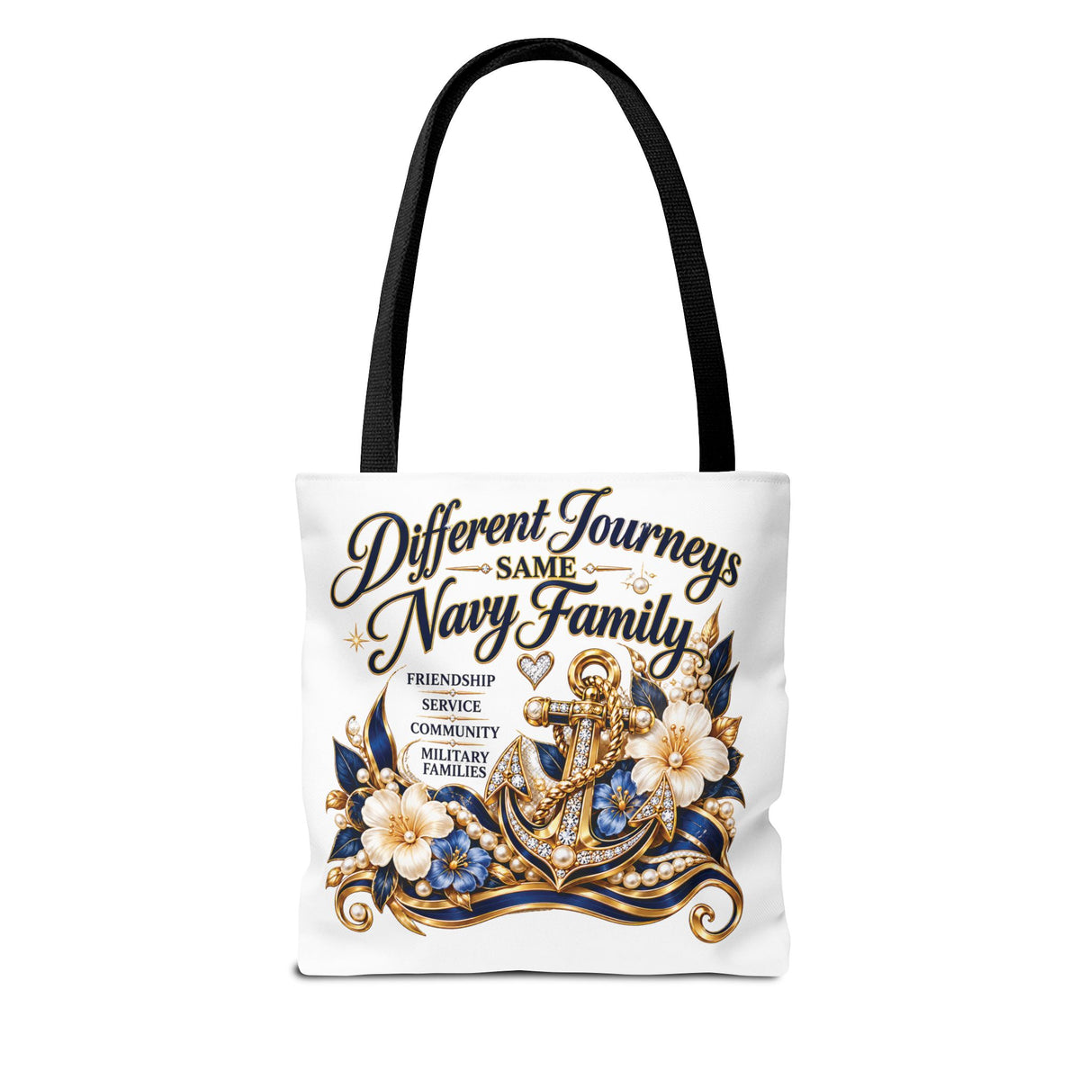 Navy Wives Club Tote Bag — 'Different Journeys, Same Navy Family' AOP Tote