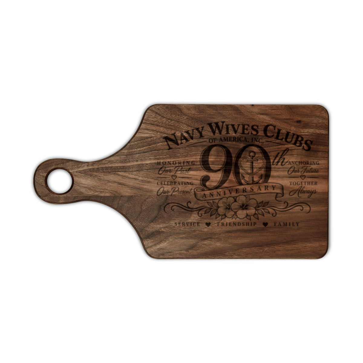 Navy Wives Club 90th Anniversary Engraved Wooden Cutting Board