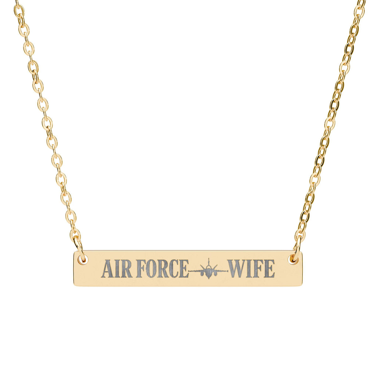 Air Force Wife Engraved Bar Necklace — Military Spouse Horizontal Pendant