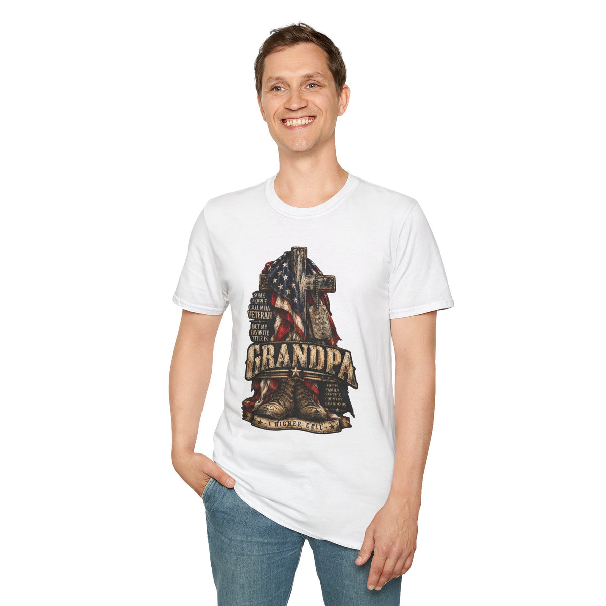 Grandpa Veteran T-Shirt – American Flag Cross Memorial Gift