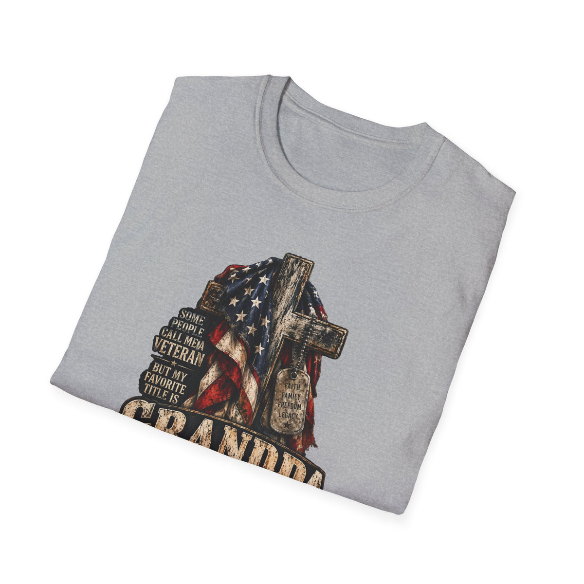 Grandpa Veteran T-Shirt – American Flag Cross Memorial Gift