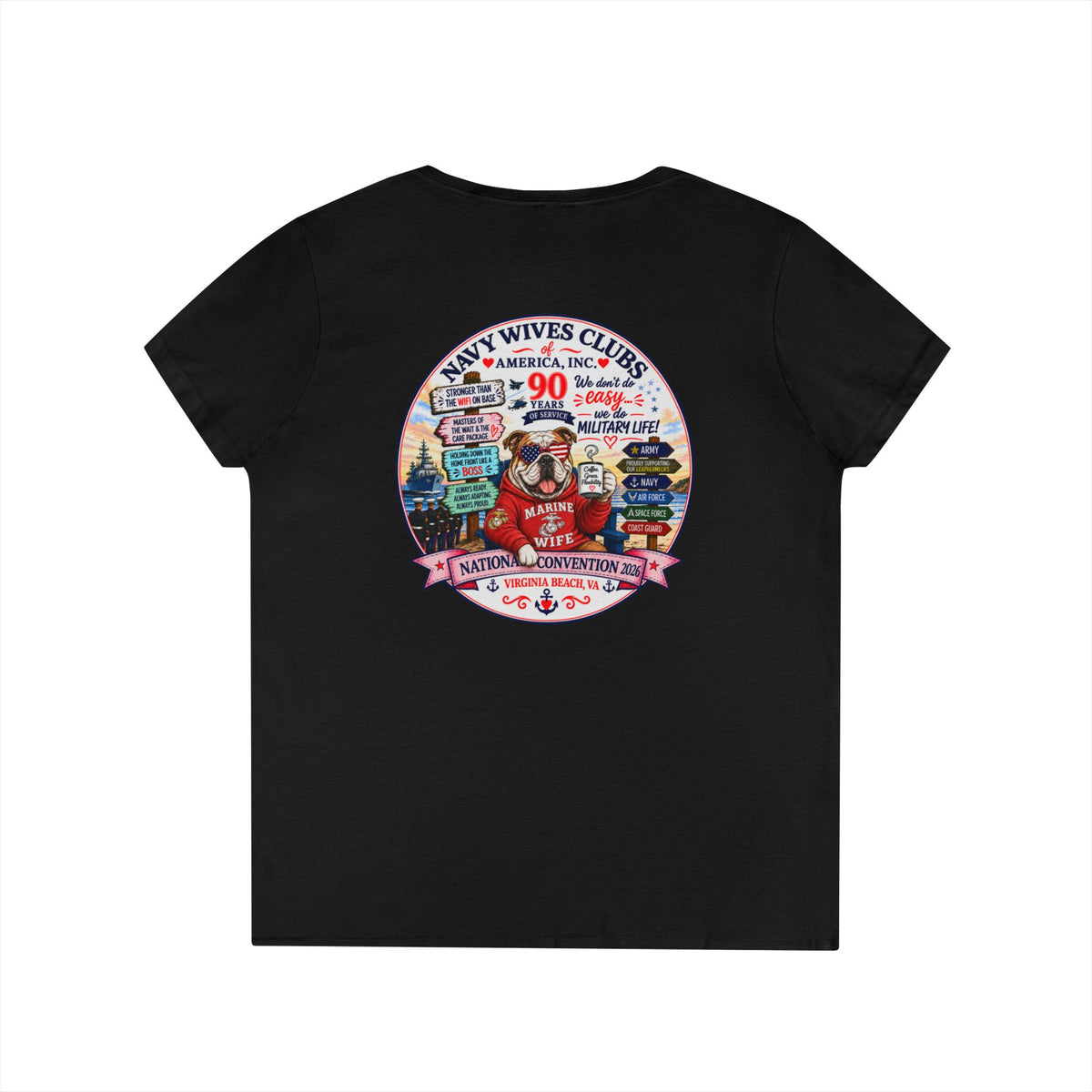 Navy Wives Club 90th Anniversary Reunion Tee — Military Wife V-Neck Gift Shirt