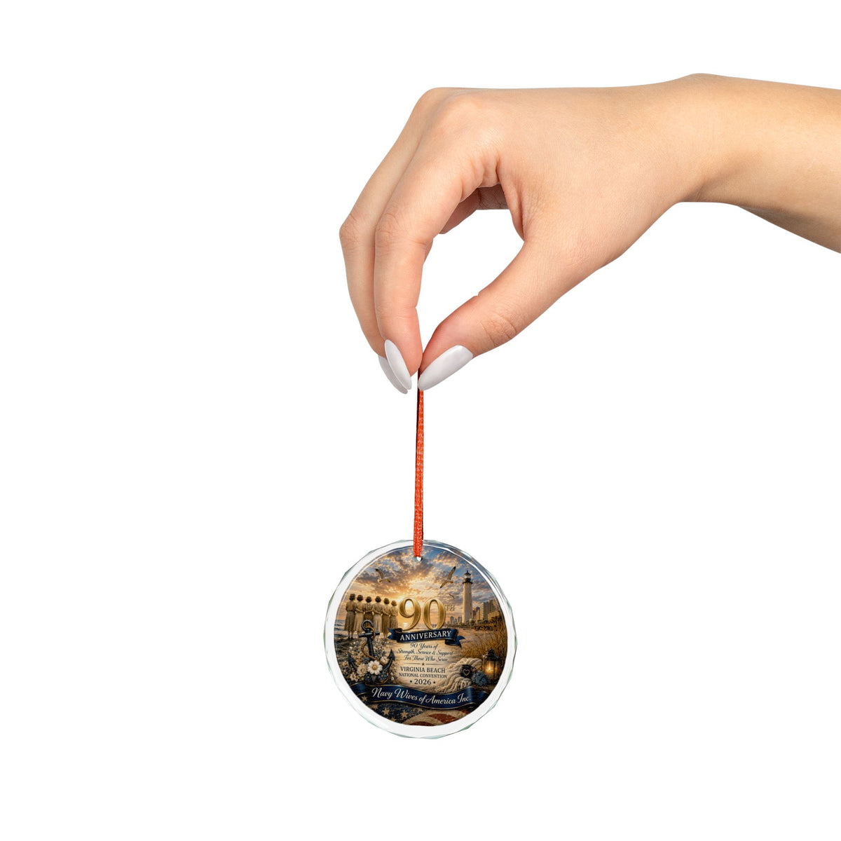 NWCA 90th Anniversary Virginia Beach Glass Ornament — Commemorative Nautical Holiday Keepsake