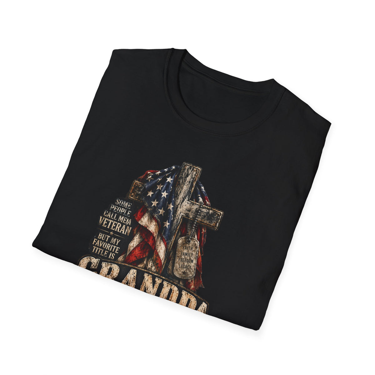 Grandpa Veteran T-Shirt – American Flag Cross Memorial Gift