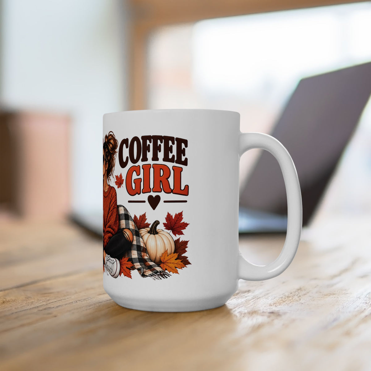Pumpkin Spice Coffee Mug — Cozy Fall Woman Drinking Coffee (11oz & 15oz)