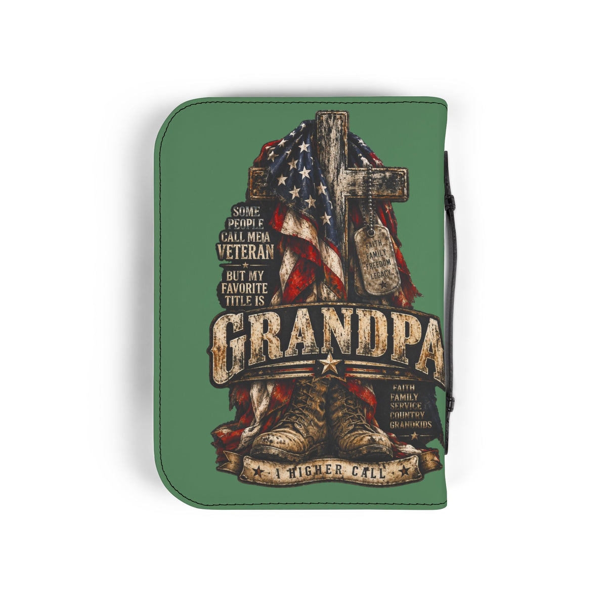 Bible Cover - "Working for Christ" / Grandpa Veteran Cross Zippered Bible Case