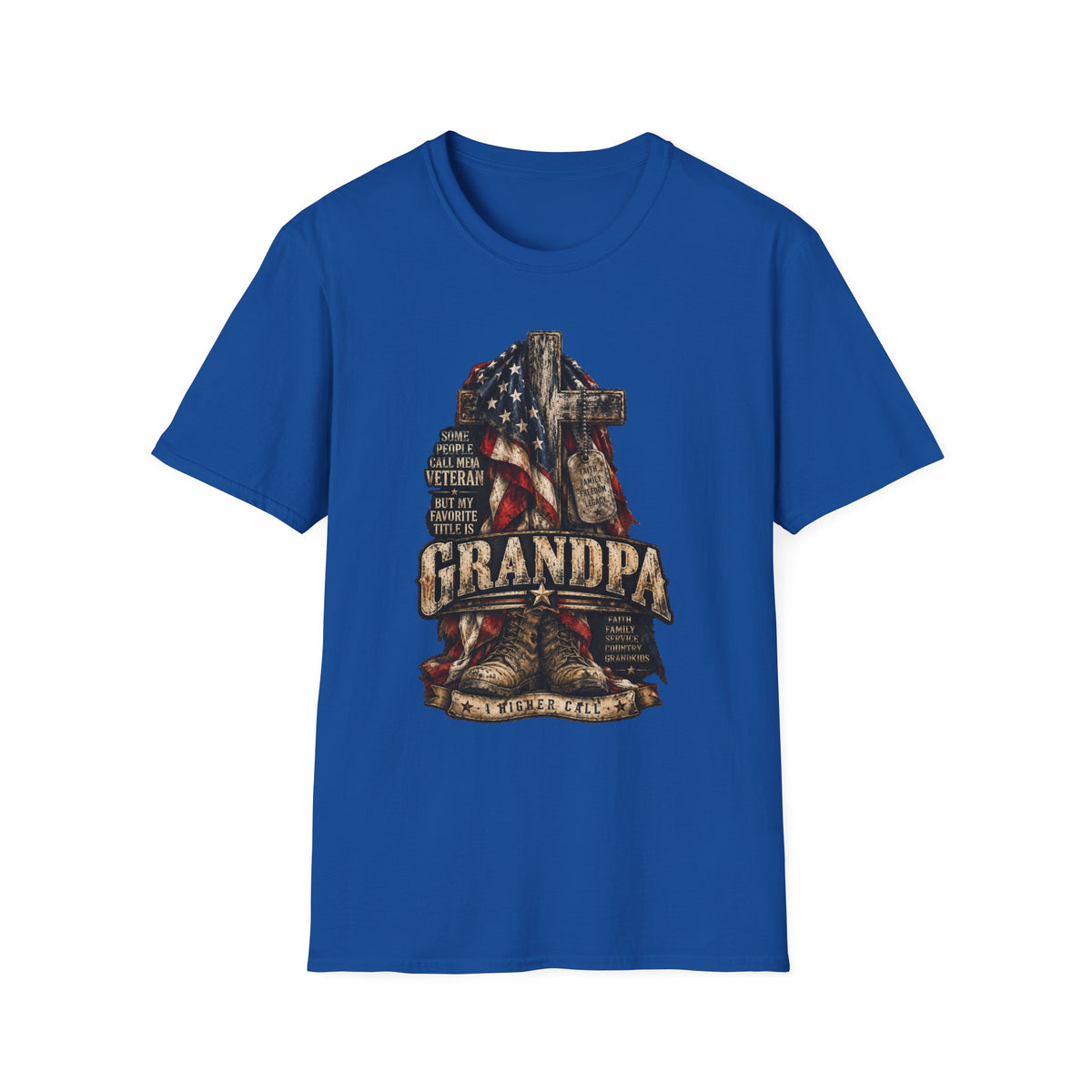 Grandpa Veteran T-Shirt – American Flag Cross Memorial Gift