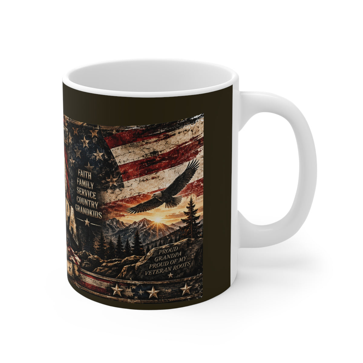 Veteran Grandpa 11oz Coffee Mug — "Some People Call Me a Veteran, But My Favorite Title Is Grandpa" Patriotic Flag Design