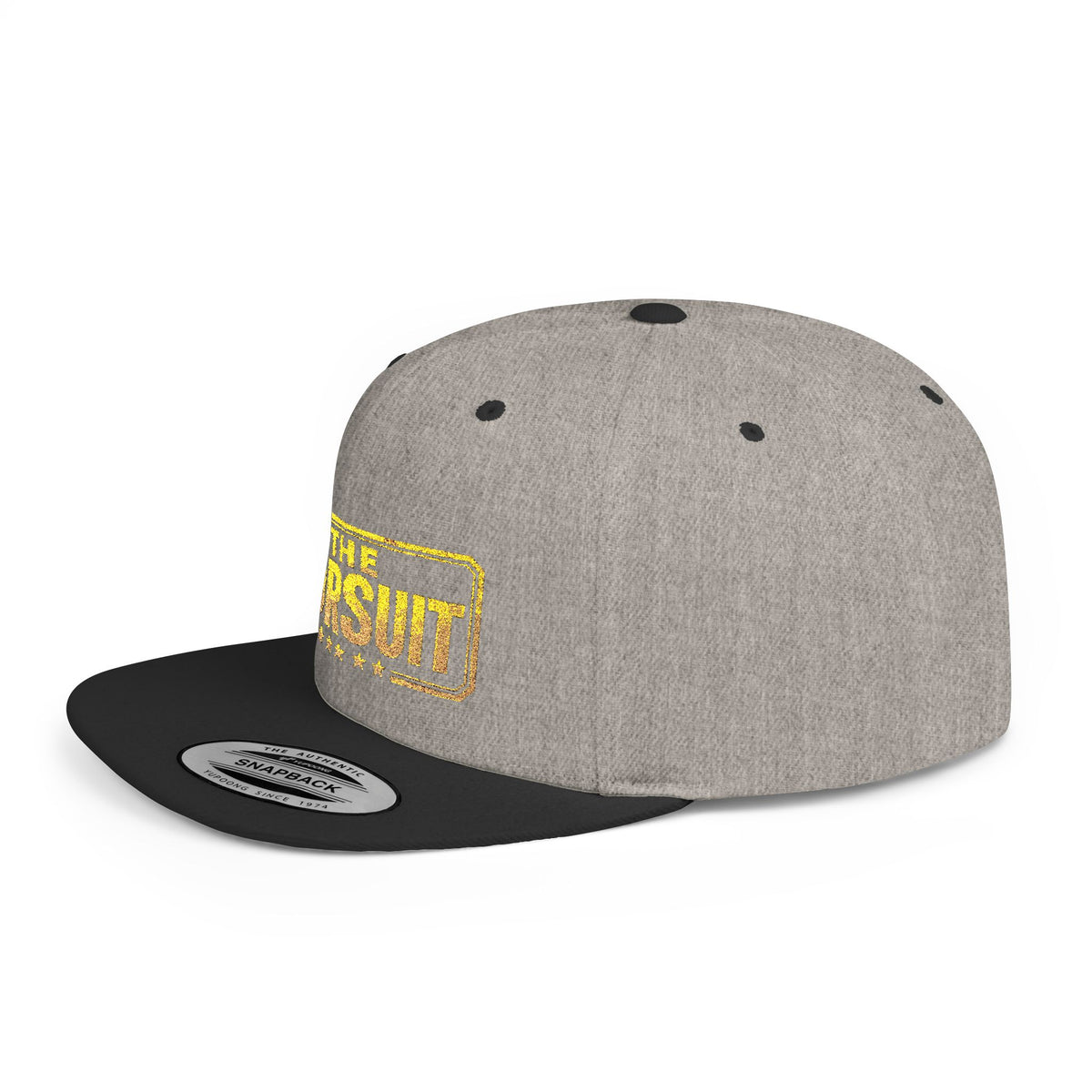 Snapback Hat — "The Pursuit" Gold Logo Flat Bill Cap