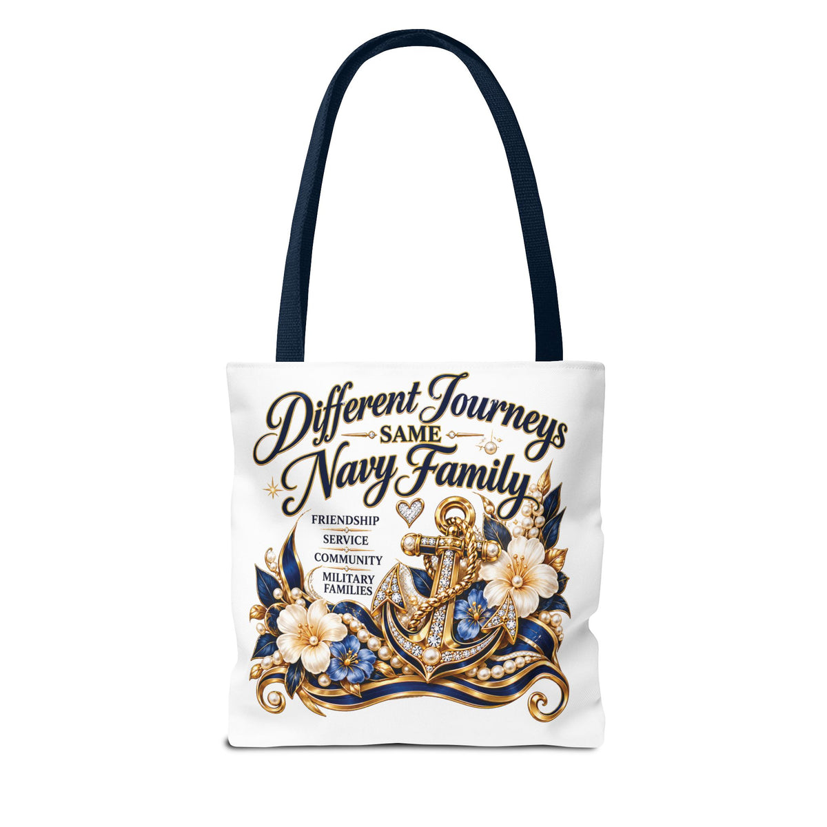 Navy Wives Club Tote Bag — 'Different Journeys, Same Navy Family' AOP Tote