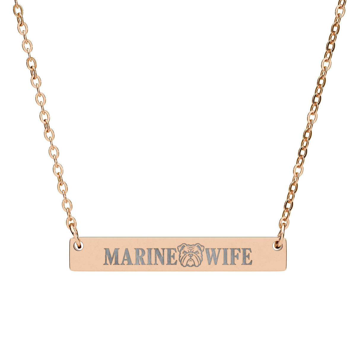 Marine Wife Engraved Bar Necklace — Horizontal Personalized Military Gift