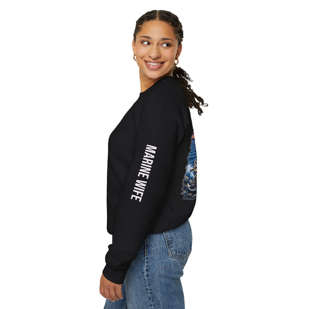 Miles Apart, Anchored Together — Marine Wife Deployment Crewneck Sweatshirt
