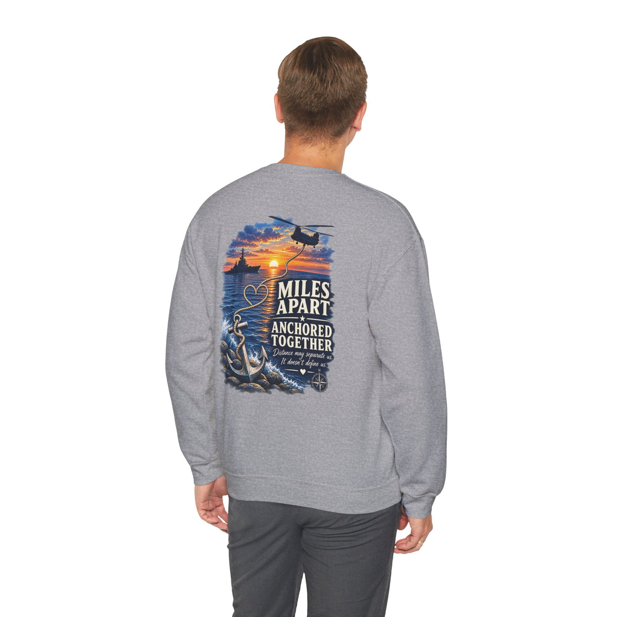 Miles Apart, Anchored Together — Marine Wife Deployment Crewneck Sweatshirt