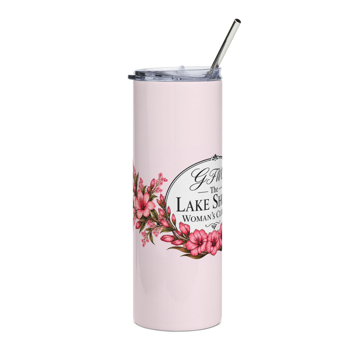 20oz Stainless Tumbler — Pink Flamingo Floral 'GFWC Lake Shore Woman's Club' Insulated Cup