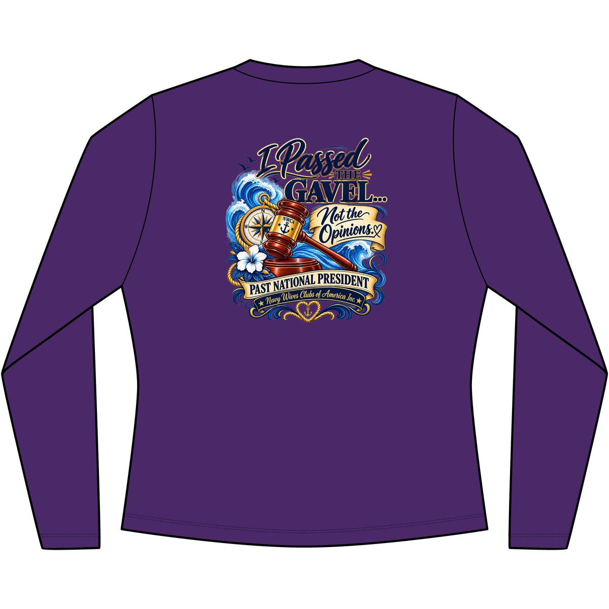 Women's V-Neck Long Sleeve Tee — “I Passed the Gavel” Past National President Nautical Design