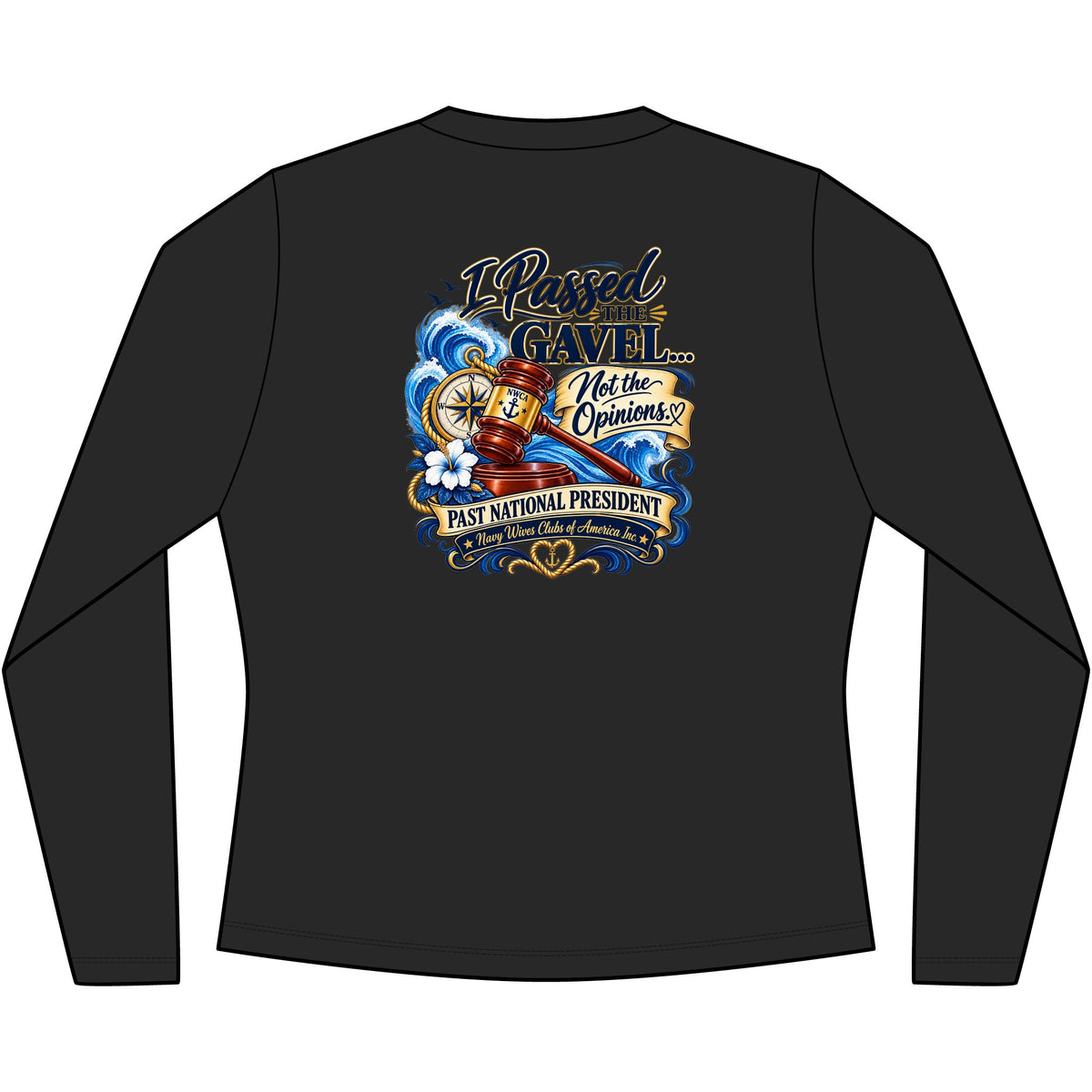 Women's V-Neck Long Sleeve Tee — “I Passed the Gavel” Past National President Nautical Design