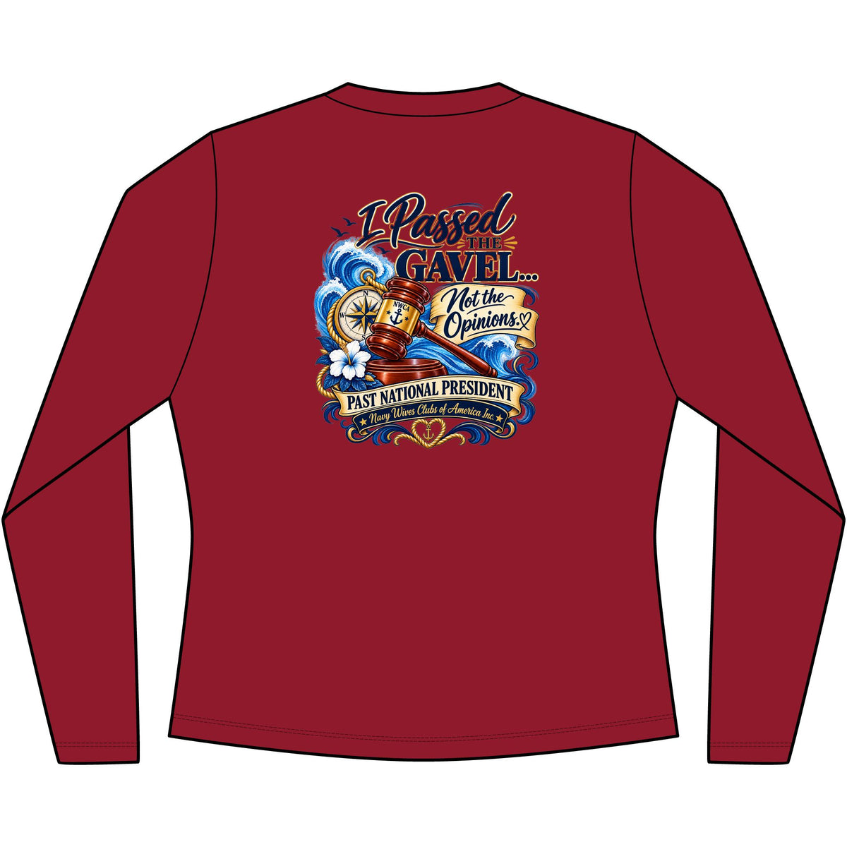 Women's V-Neck Long Sleeve Tee — “I Passed the Gavel” Past National President Nautical Design