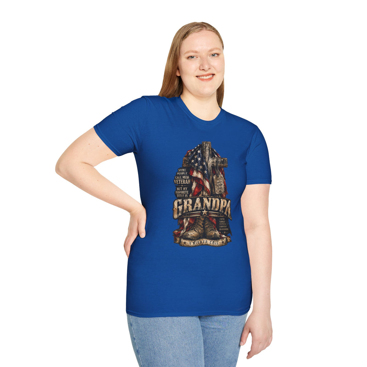 Grandpa Veteran T-Shirt – American Flag Cross Memorial Gift