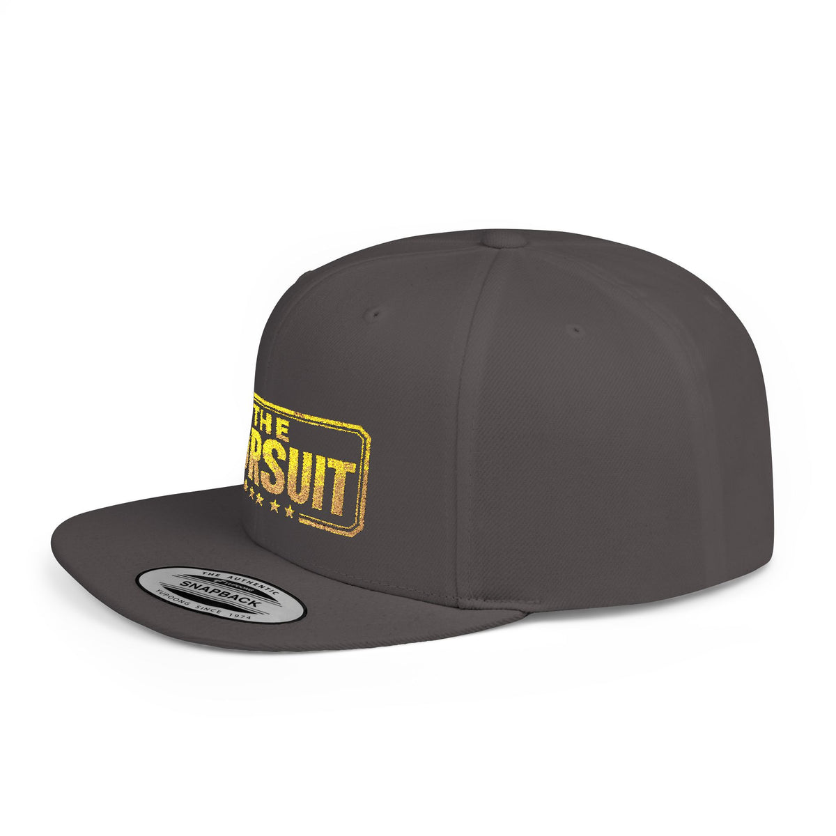 Snapback Hat — "The Pursuit" Gold Logo Flat Bill Cap