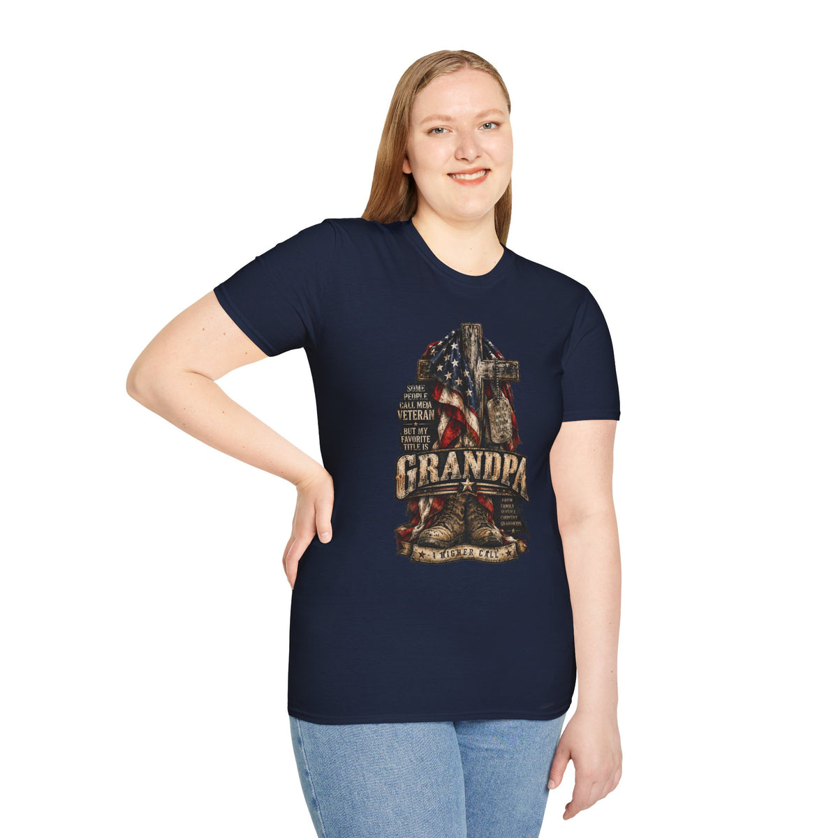 Grandpa Veteran T-Shirt – American Flag Cross Memorial Gift