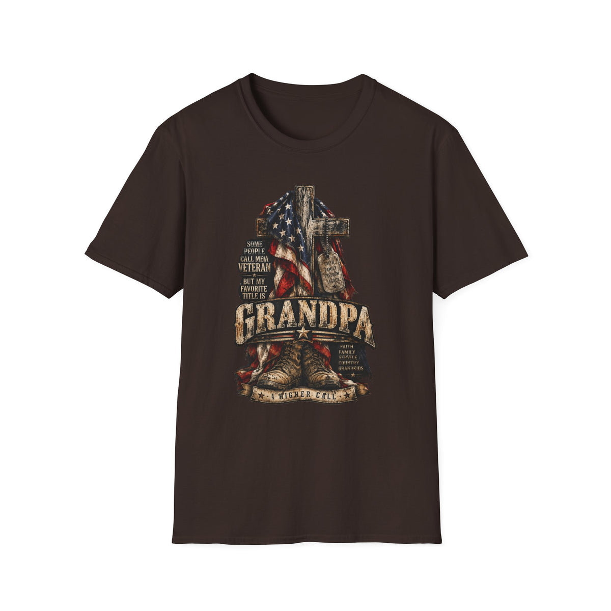 Grandpa Veteran T-Shirt – American Flag Cross Memorial Gift