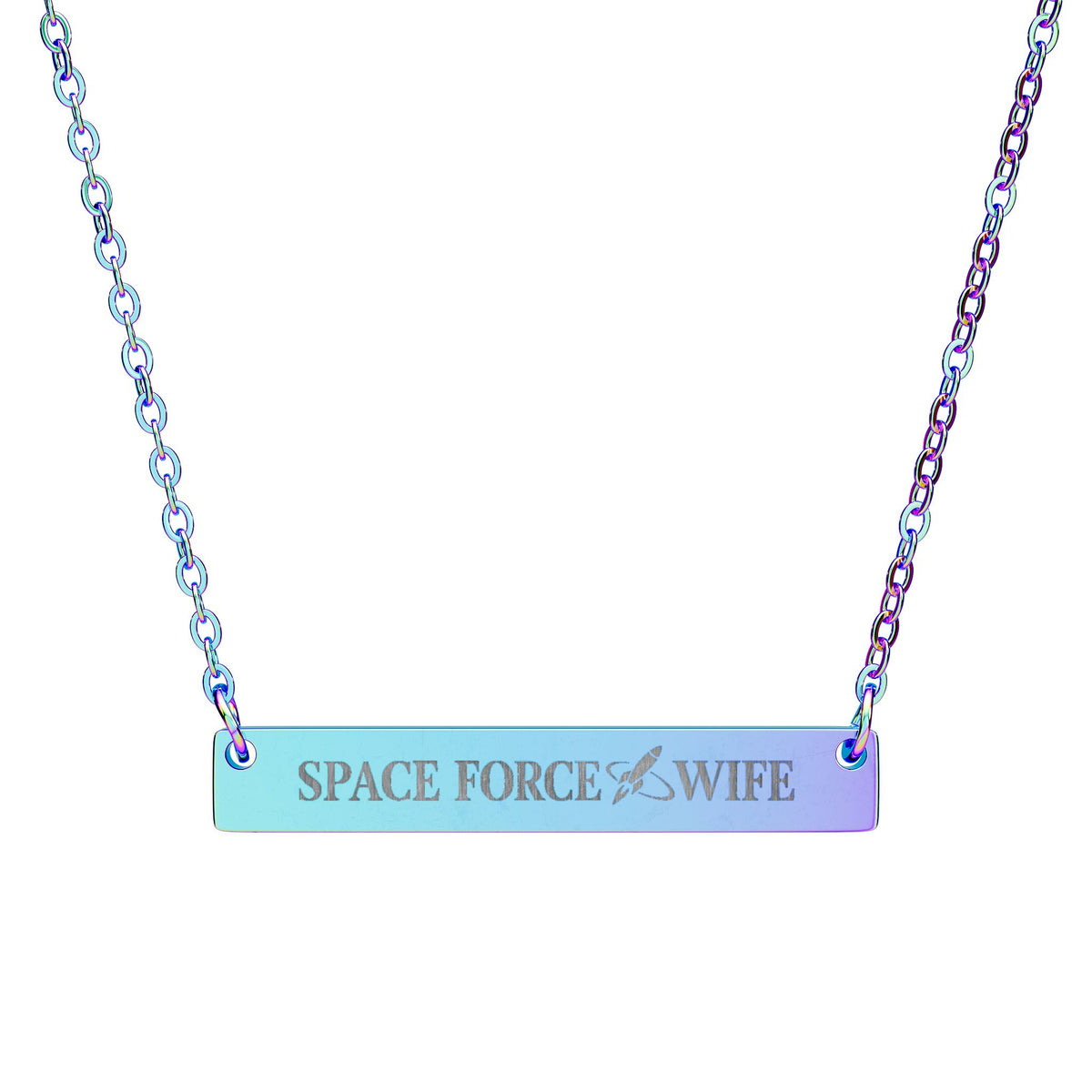 Engraved 'Space Force Wife' Bar Necklace