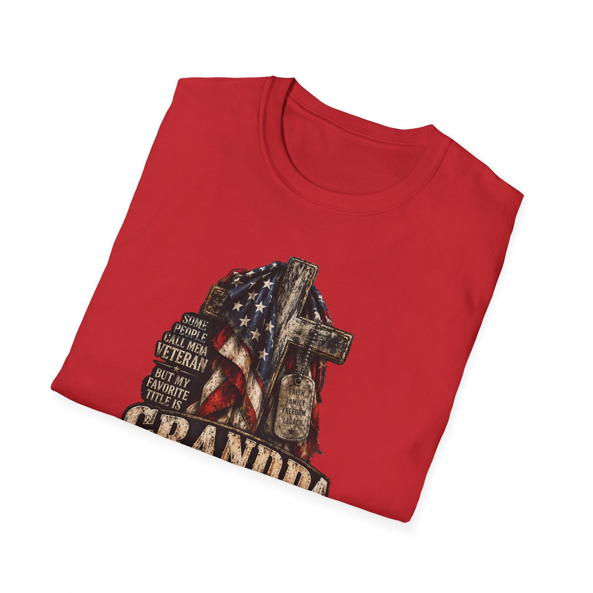 Grandpa Veteran T-Shirt – American Flag Cross Memorial Gift