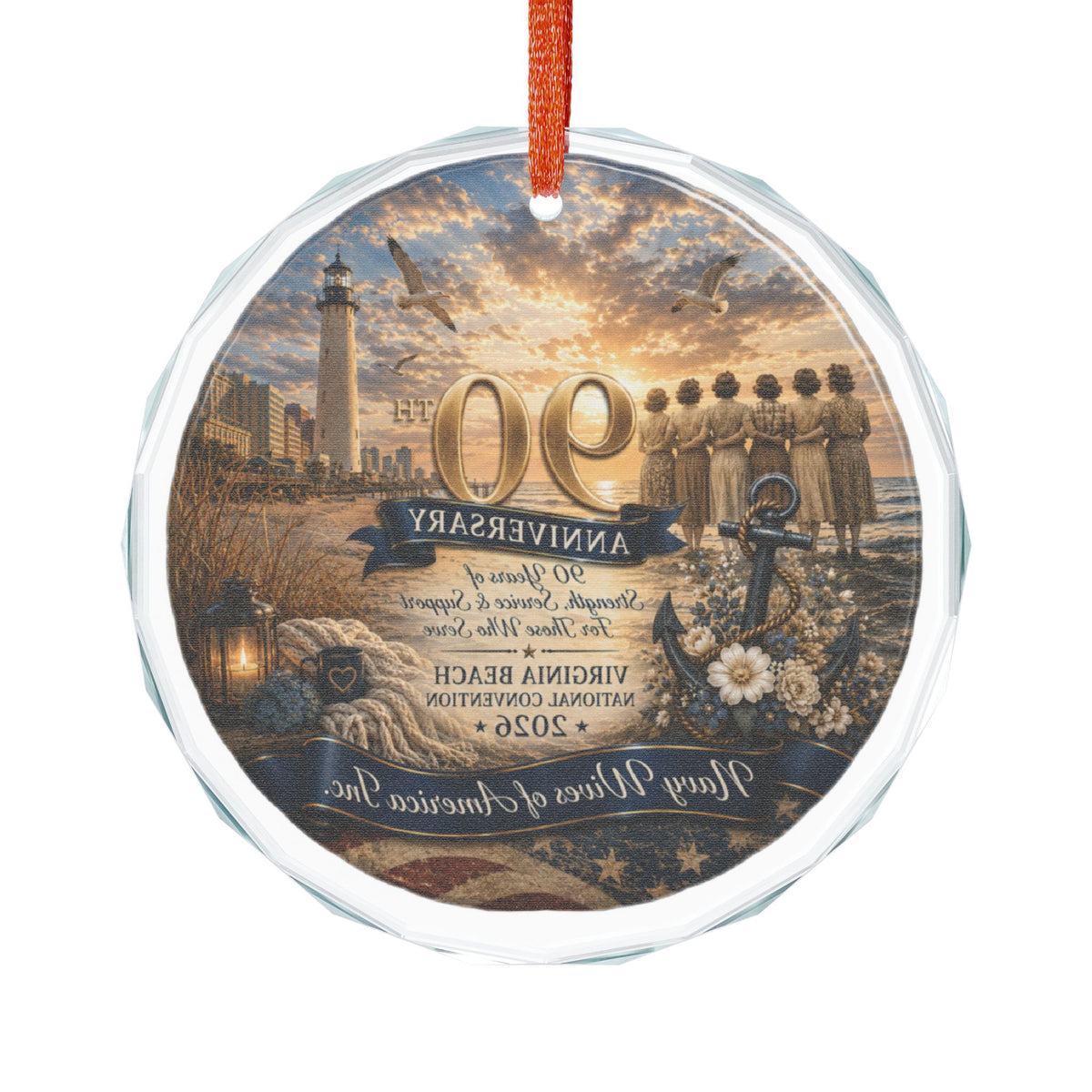 NWCA 90th Anniversary Virginia Beach Glass Ornament — Commemorative Nautical Holiday Keepsake