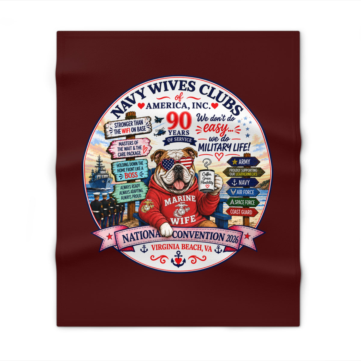 Navy Wives Clubs Marine Wife Throw Blanket — National Convention 2026 Souvenir